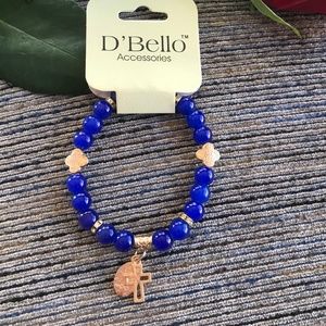 NWOT D'Bello Blue Gold Bead Cross Mary Bracelet